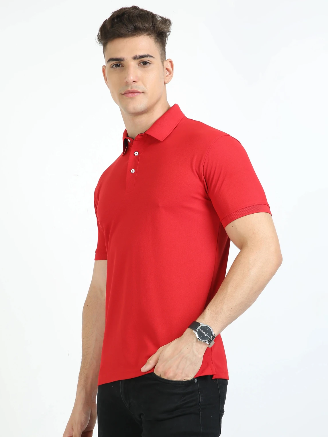 Men Solid Polo Neck Pure Cotton Red T-Shirt