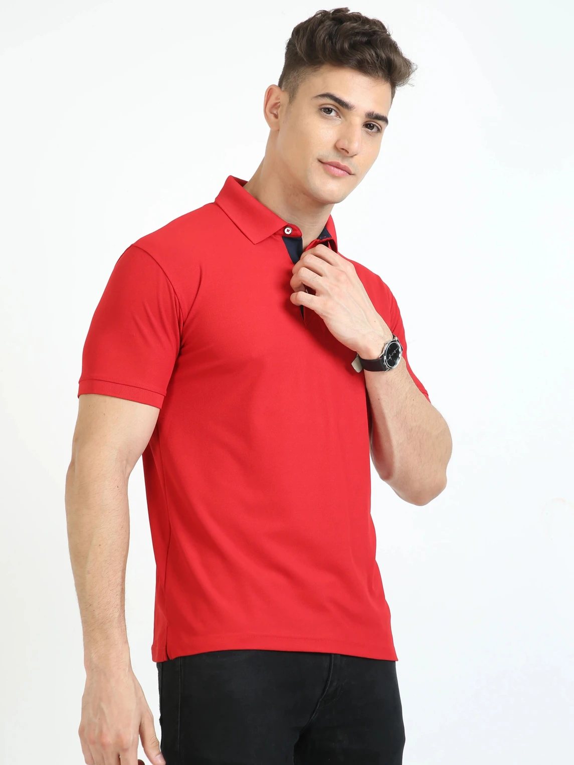 Men Solid Polo Neck Pure Cotton Red T-Shirt