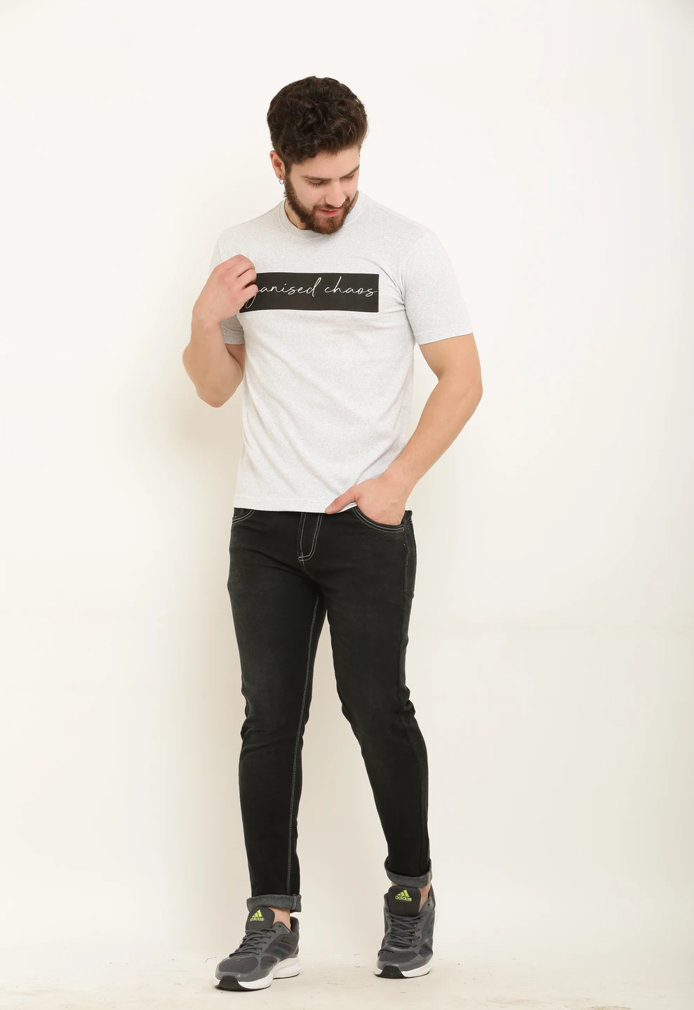 ZOSIC Men Graphic Print Round Neck Pure Cotton White T-Shirt