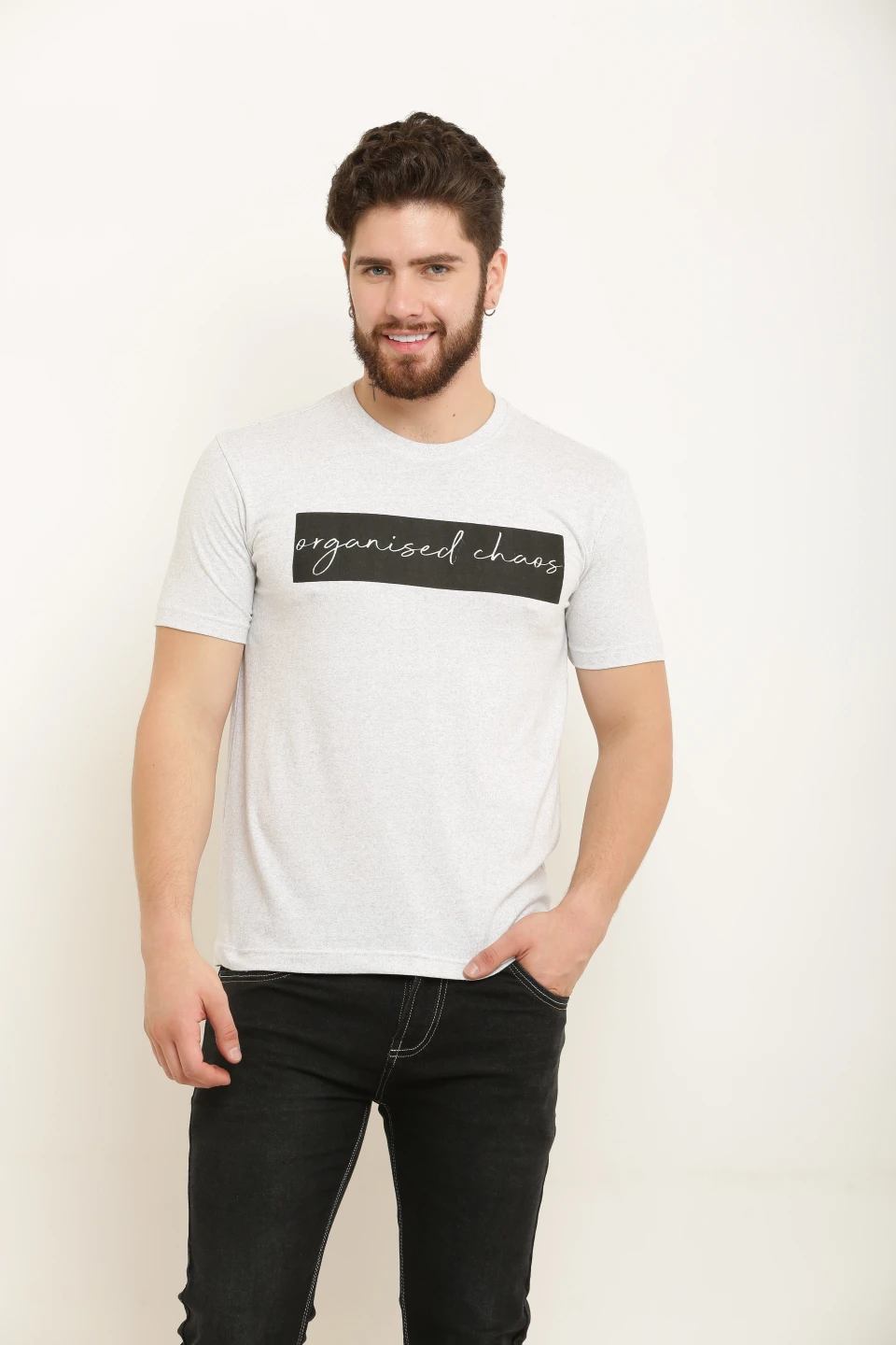 ZOSIC Men Graphic Print Round Neck Pure Cotton White T-Shirt