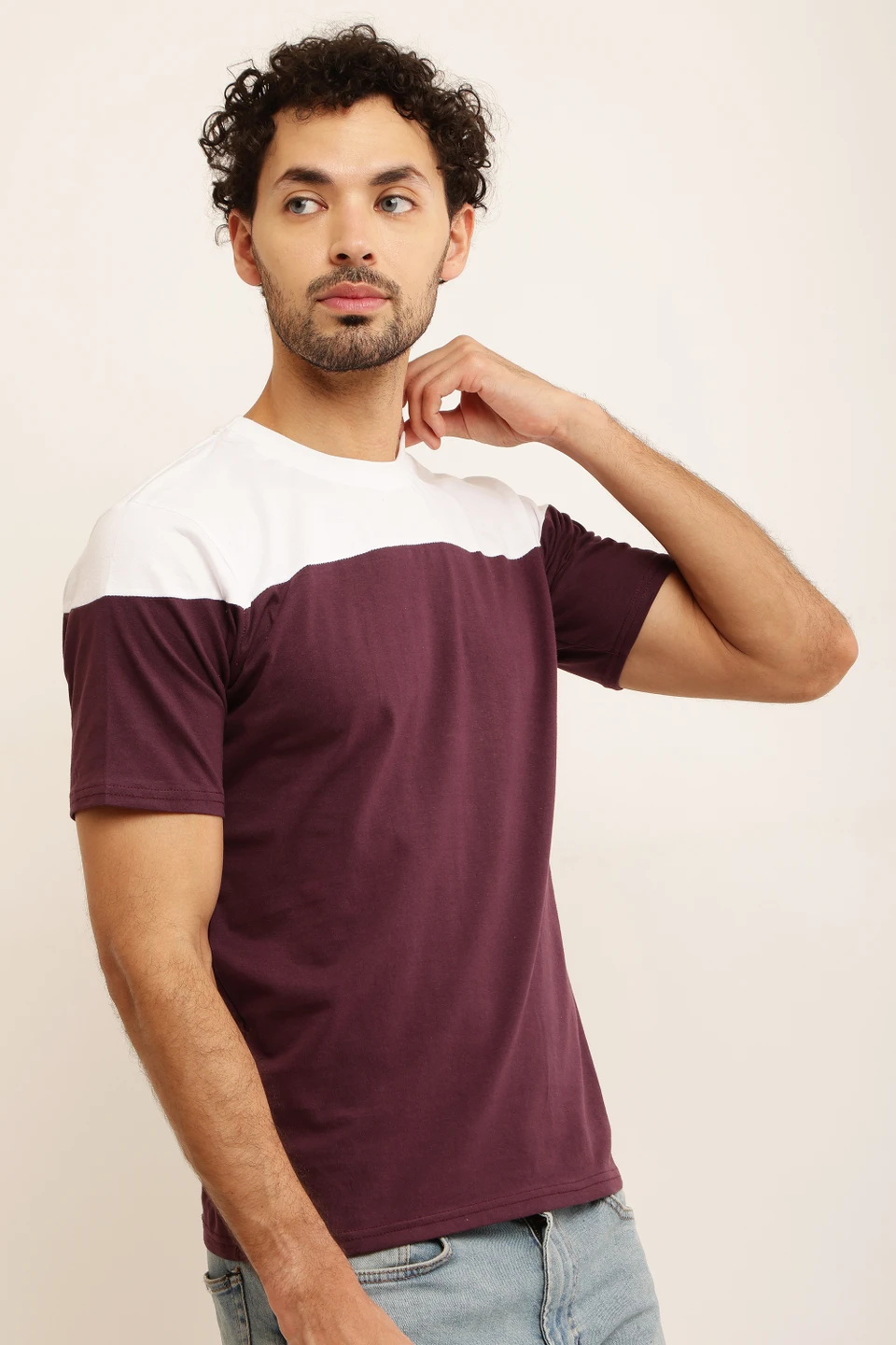 ZOSIC Men Solid Round Neck Cotton Blend Maroon T-Shirt
