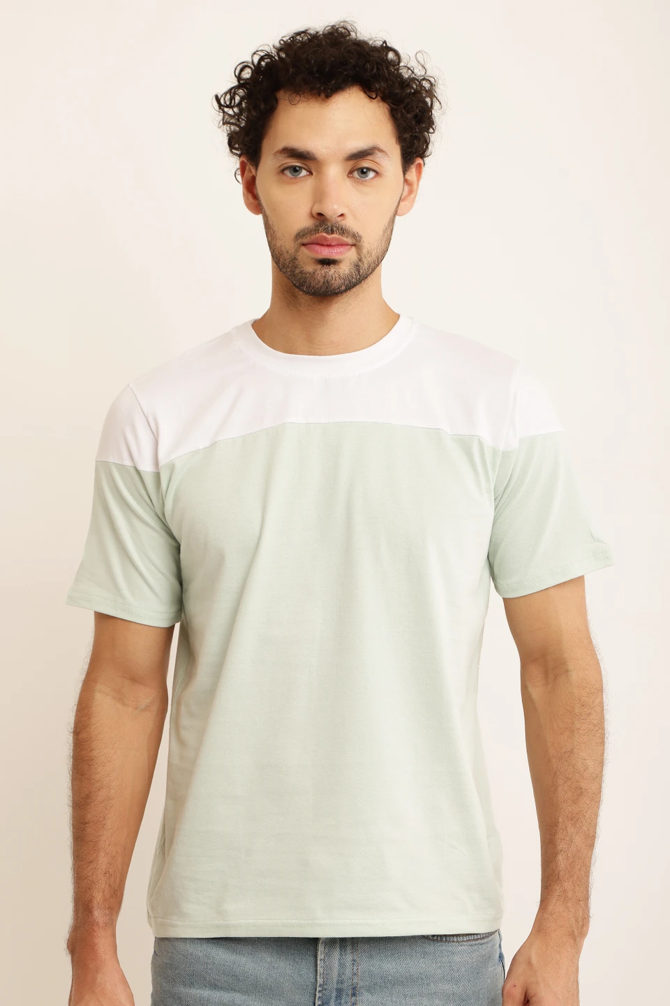 ZOSIC Men Solid Round Neck Cotton Blend Beige T-Shirt