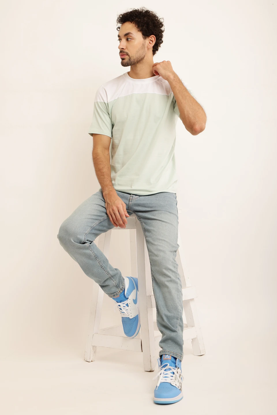 ZOSIC Men Solid Round Neck Cotton Blend Beige T-Shirt